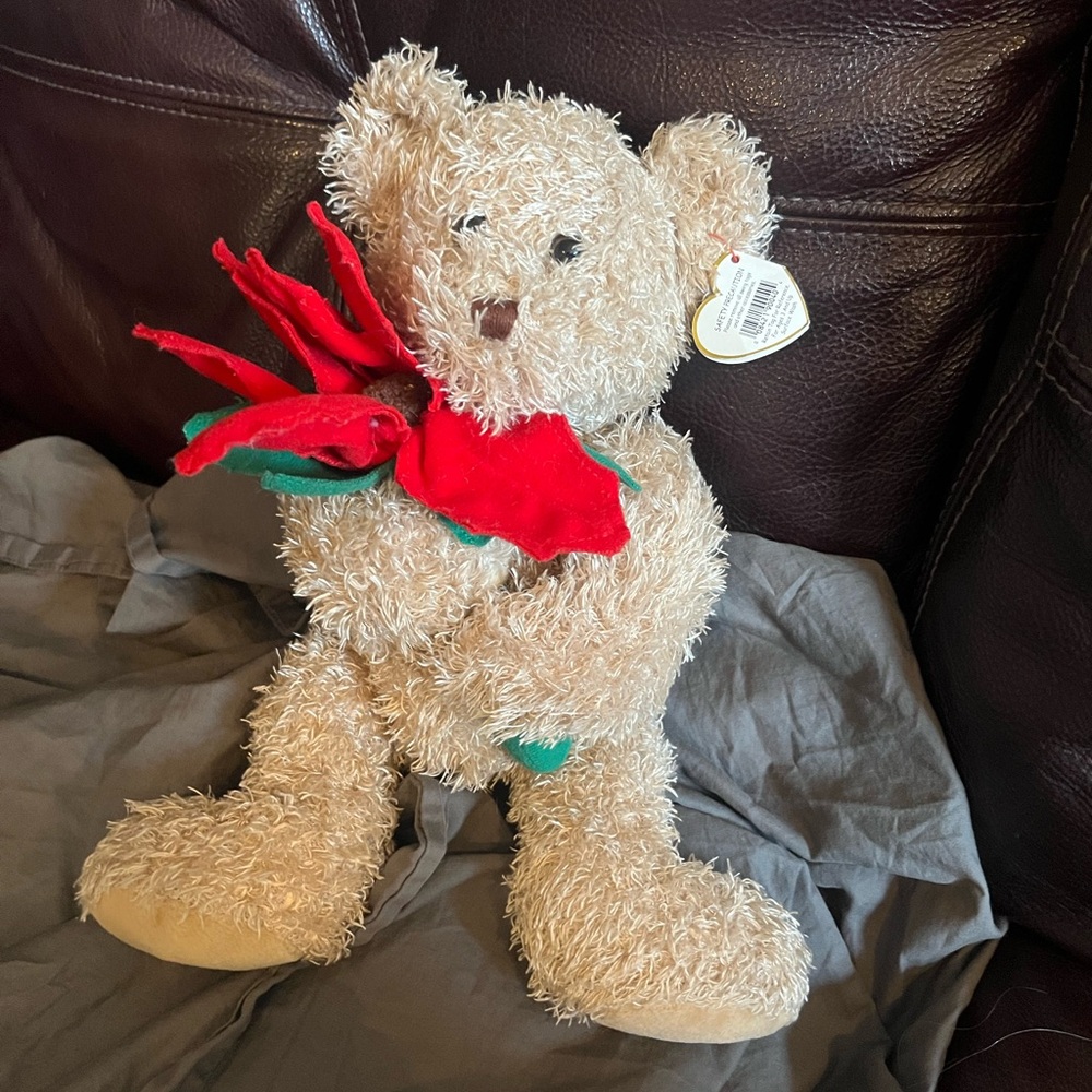 Ty Beanie Buddy 2005 Holiday Teddy Christmas Bear Poinsettia 12” Stuffed Animal